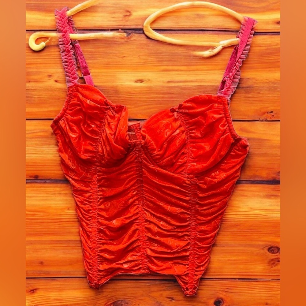 Necessary objects Red Ruched Bustier Top 36C
